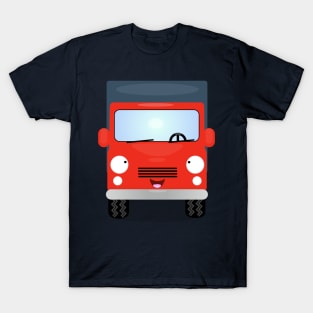 Cute red kawaii delivery truck cartoon illustration T-Shirt